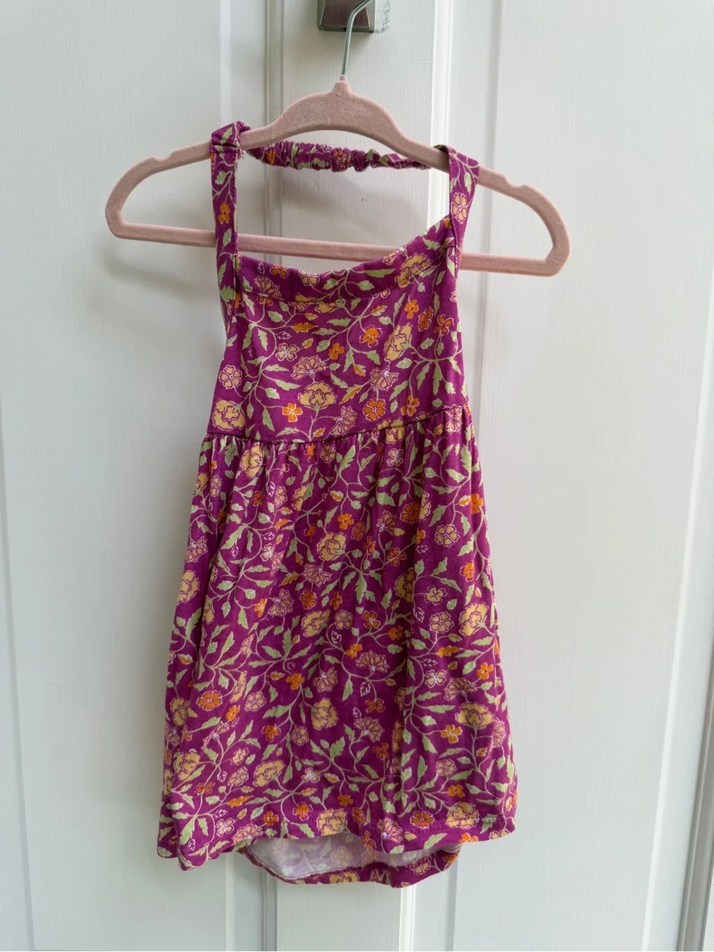 Old Navy Girls 4T Purple Floral Tank Halter Dress in Magenta and Yellow